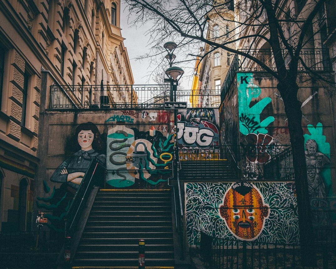 Colorful street art mural on a city wall